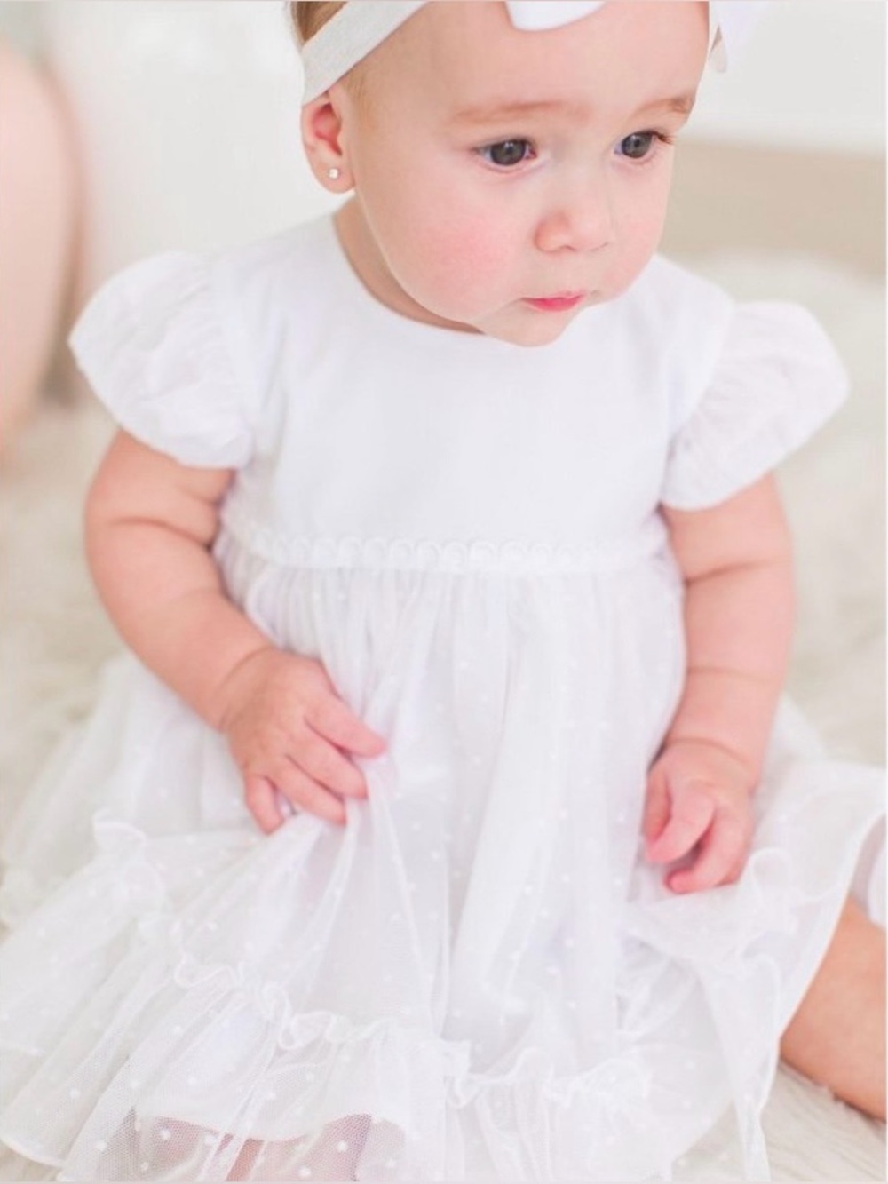 NWT - Rufflebutts White Dotted Tulle Dress & RuffleButt Bloomer Set